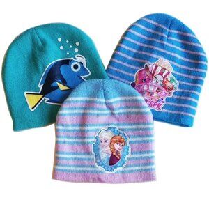 3 Disney Knit Beanie Caps Dory Shopkins Princess